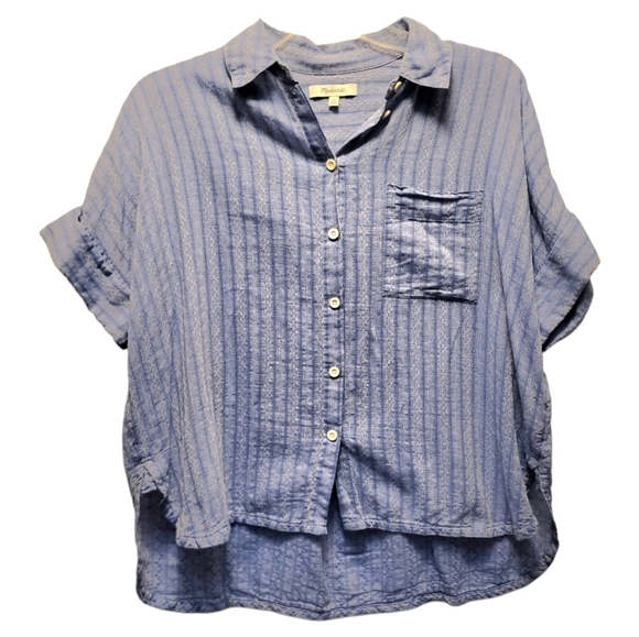 Madewell Blue Boxy Short Sleeve 'Daily Shirt in Textural Stripe' - Size XS - Picture 3 of 8